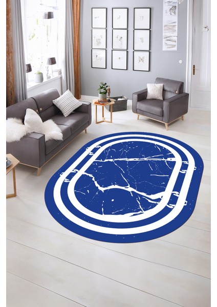 Dijital Baskılı Kaymaz Taban Yıkanabilir Mermer Oval Yolluk Salon Halısı, N-O-Mermer-22-Mavi, fiyatları