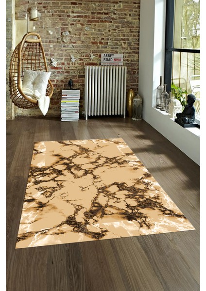 Dijital Baskılı Kaymaz Taban Yıkanabilir Mermer Yolluk Mutfak Salon Halısı, N-Mermer-30-Kahve,