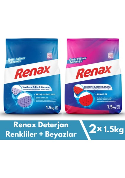 Toz Çamaşır Deterjanı 1.5 kg - 2 Li Paket (Renkliler + Beyazlar)