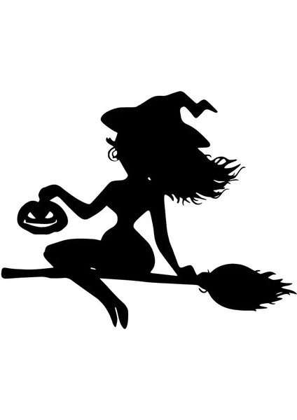 Süpürgeli Cadı Sticker (Oto-Motor-Laptop-Duvar-Dekor) 10 x 8 cm