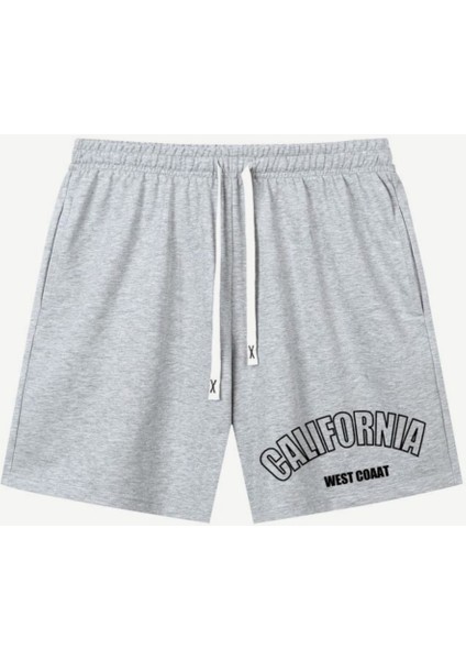 Punıx Büyük Beden Bıg Sıze Calıfornıa Baskılı Tam Yazlık Erkek Gri Şort