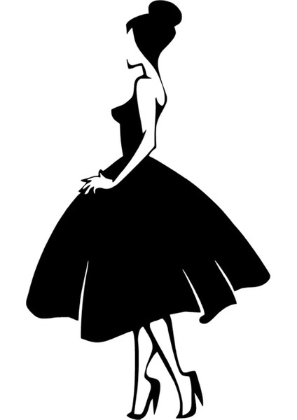 Elbiseli Kadın Silüeti Sticker (Oto-Motor-Laptop-Duvar-Dekor) 20 x 34 cm