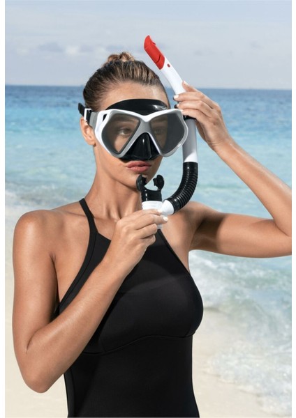 Yüzme Dominator Pro Snorkel Set Dalış Maskesi Deniz Yüzücü Gözlüğü Gözlük Maske - Beyaz - (14 Yaş Ü