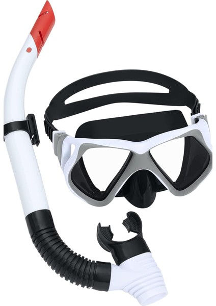 Yüzme Dominator Pro Snorkel Set Dalış Maskesi Deniz Yüzücü Gözlüğü Gözlük Maske - Beyaz - (14 Yaş Ü