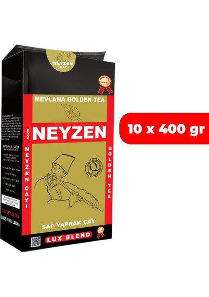 Neyzen Çay 10 x 400 G - Saf Yaprak Çay Sri Lanka Efsanesi Mevlana Golden Tea Siyah Dökme Çay