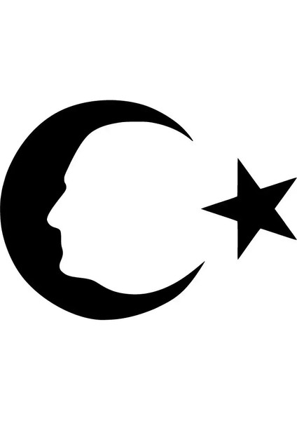 Ay Yıldız Atatürk Silüet Sticker (Oto-Motor-Laptop-Duvar-Dekor) 30 x 21 cm