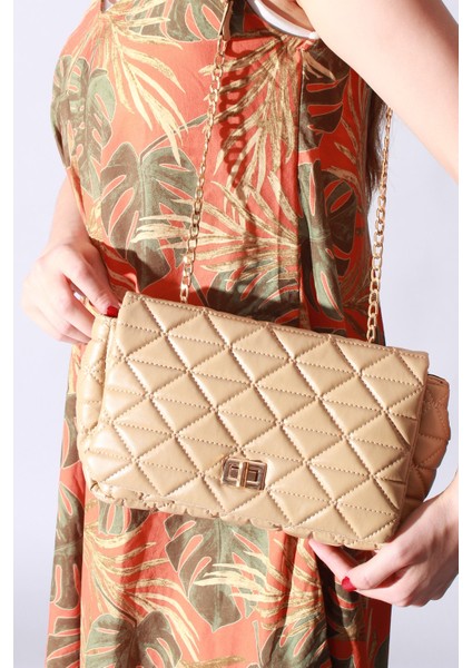 Kadın Zincir Detaylı Omuz Çantası 006 003 Bej Tek Ebat