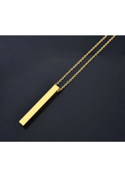 Uzun Bar Dikdörtgen Gold Çelik Erkek Kolye 70CM modelleri