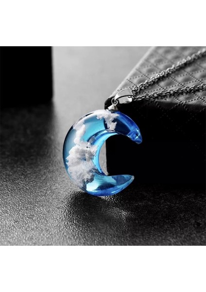 Ay Mavi Gökyüzü Beyaz Bulut Şeffaf Cam Kolye fiyatları