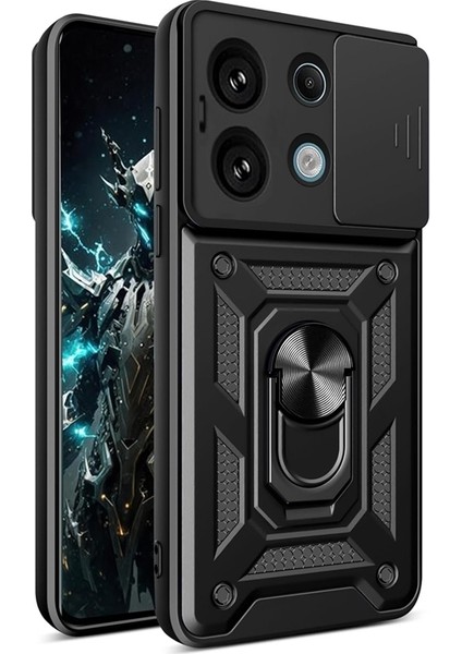 Xiaomi Redmi Note 13 Pro 4g Kılıf Tank Aramid Sürgülü Vega Yüzüklü Sert Silikon Siyah