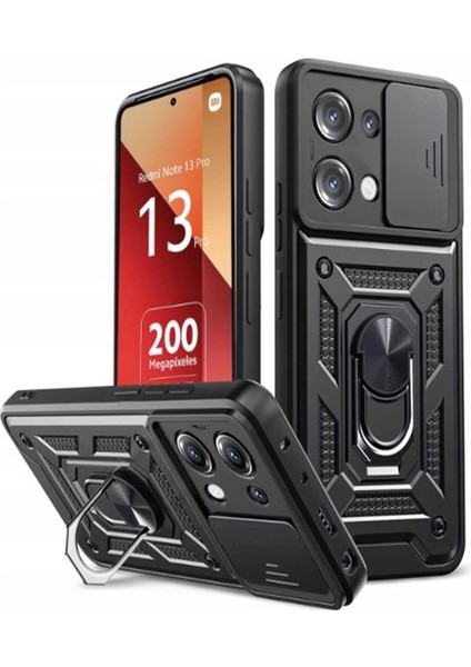 Xiaomi Redmi Note 13 Pro 4g Kılıf Tank Aramid Sürgülü Vega Yüzüklü Sert Silikon Siyah fiyatları