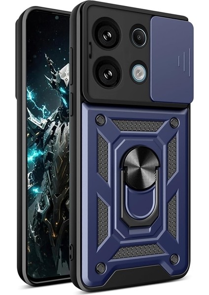 Xiaomi Redmi Note 13 Pro 4g Kılıf Tank Aramid Sürgülü Vega Yüzüklü Sert Silikon Lacivert