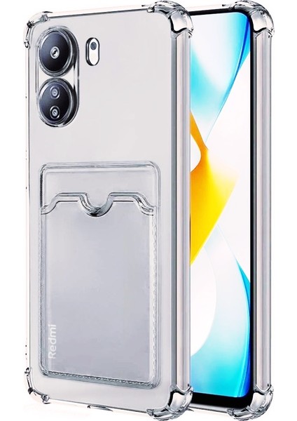 Xiaomi Poco C65 Kılıf 1 Adet Kartlıklı Şeffaf Silikon Kamera Korumalı Şeffaf