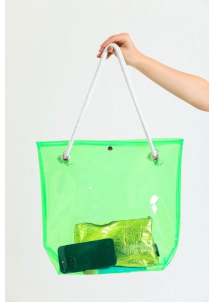 015 8000 Neon Yeşil Şeffaf Plaj Çantası Yeşil Standart modelleri