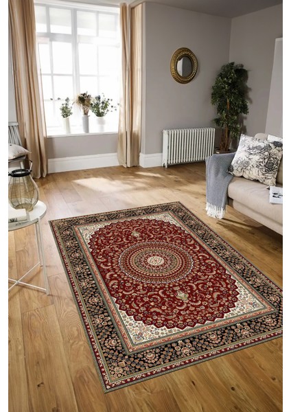 Dijital Baskılı Kaymaz Taban Yıkanabilir Klasik Yolluk Mutfak Salon Halısı, N-Klasik-21-Bordo,