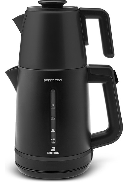 Siyah Berry Tea Xl 2 In 1 Çelik Demlikli Çay Makinesi ve Kettle Shiny Black Modern Elektrikli Çayda