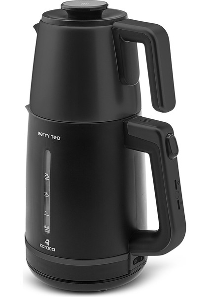 Siyah Berry Tea Xl 2 In 1 Çelik Demlikli Çay Makinesi ve Kettle Shiny Black Modern Elektrikli Çayda