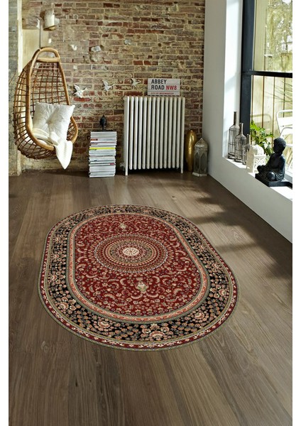 Dijital Baskılı Kaymaz Yıkanabilir Klasik Oval Yolluk Mutfak Salon Halısı, N-O-Klasik-21-Bordo, fiyatları