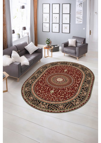 Dijital Baskılı Kaymaz Yıkanabilir Klasik Oval Yolluk Mutfak Salon Halısı, N-O-Klasik-21-Bordo, modelleri