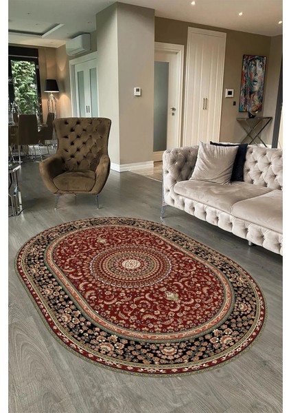 Dijital Baskılı Kaymaz Yıkanabilir Klasik Oval Yolluk Mutfak Salon Halısı, N-O-Klasik-21-Bordo, indirimleri