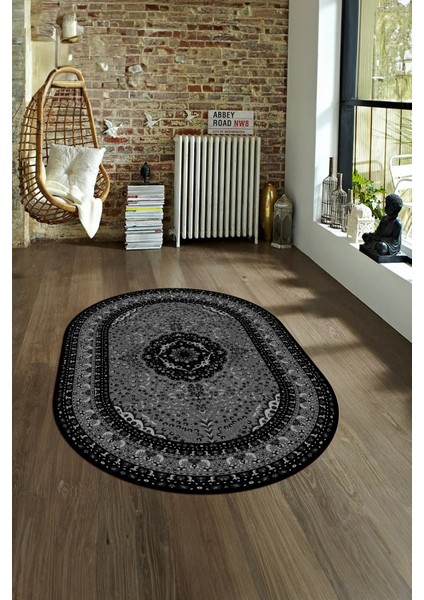 Dijital Baskılı Kaymaz Yıkanabilir Klasik Oval Yolluk Mutfak Salon Halısı, N-O-Klasik-26-Siyah, fiyatları