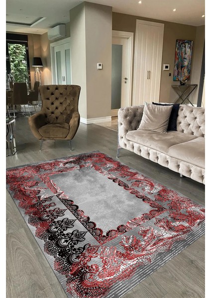 Dijital Baskılı Kaymaz Taban Yıkanabilir Klasik Yolluk Mutfak Salon Halısı, N-Klasik-08-Bordo, indirimleri