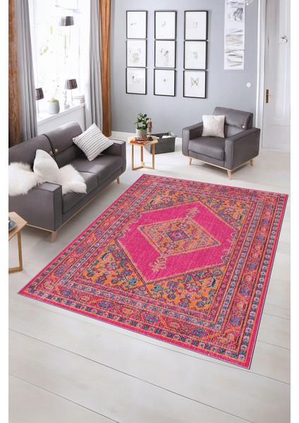 Dijital Baskılı Kaymaz Taban Yıkanabilir Klasik Yolluk Mutfak Salon Halısı, N-Klasik-06-Pembe, modelleri