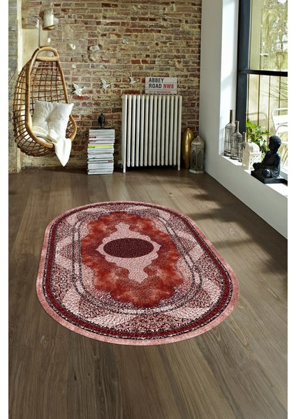 Dijital Baskılı Kaymaz Yıkanabilir Klasik Oval Yolluk Mutfak Salon Halısı, N-O-Klasik-24-Bordo,