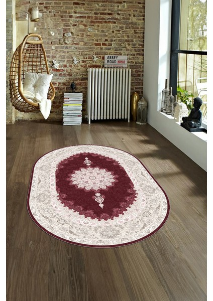 Dijital Baskılı Kaymaz Yıkanabilir Klasik Oval Yolluk Mutfak Salon Halısı, N-O-Klasik-03-Bordo, fiyatları