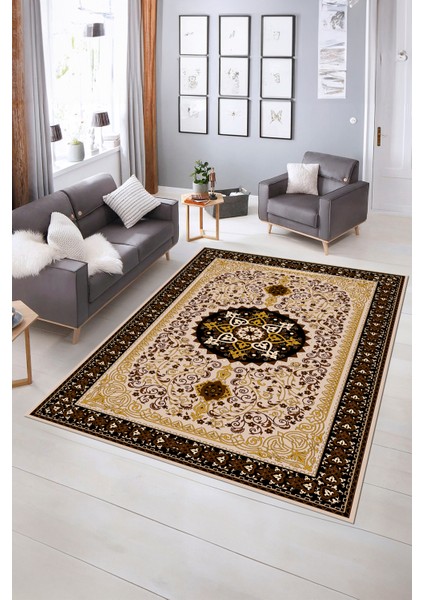 Dijital Baskılı Kaymaz Taban Yıkanabilir Klasik Yolluk Mutfak Salon Halısı, N-Klasik-27-Kahve, modelleri