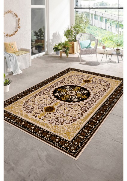 Dijital Baskılı Kaymaz Taban Yıkanabilir Klasik Yolluk Mutfak Salon Halısı, N-Klasik-27-Kahve, fırsatları