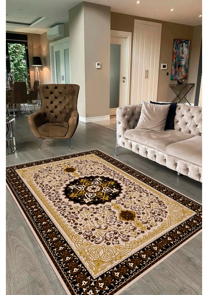 Dijital Baskılı Kaymaz Taban Yıkanabilir Klasik Yolluk Mutfak Salon Halısı, N-Klasik-27-Kahve, indirimleri