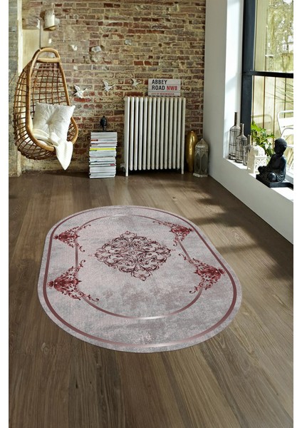 Dijital Baskılı Kaymaz Yıkanabilir Klasik Oval Yolluk Mutfak Salon Halısı, N-O-Klasik-05-Bordo, fiyatları
