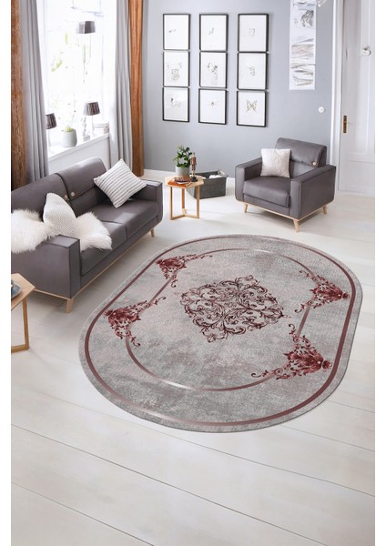 Dijital Baskılı Kaymaz Yıkanabilir Klasik Oval Yolluk Mutfak Salon Halısı, N-O-Klasik-05-Bordo, modelleri