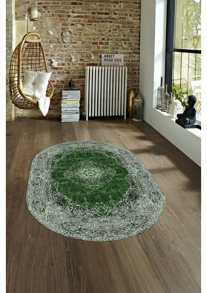 Dijital Baskılı Kaymaz Yıkanabilir Klasik Oval Yolluk Mutfak Salon Halısı, N-O-Klasik-07-Yeşil, fiyatları