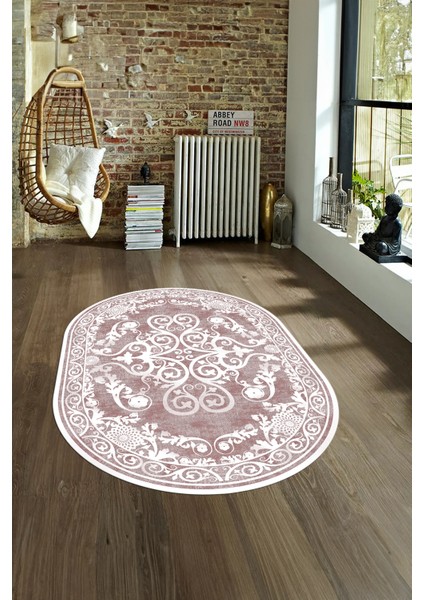 Dijital Baskılı Kaymaz Yıkanabilir Klasik Oval Yolluk Mutfak Salon Halısı, N-O-Klasik-09-Pembe, fiyatları