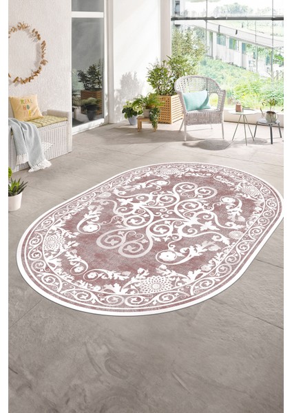 Dijital Baskılı Kaymaz Yıkanabilir Klasik Oval Yolluk Mutfak Salon Halısı, N-O-Klasik-09-Pembe, fırsatları