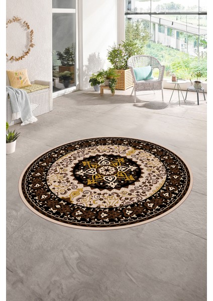 Dijital Baskılı Kaymaz Yıkanabilir Klasik Yuvarlak Mutfak Salon Halısı, N-Y-Klasik-27-Kahve, fırsatları