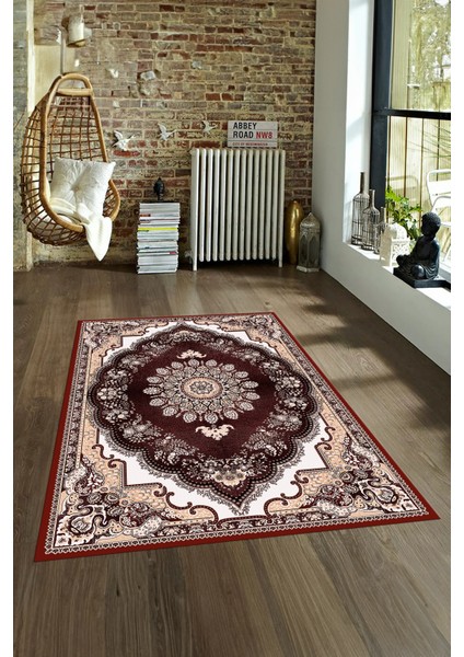 Dijital Baskılı Kaymaz Taban Yıkanabilir Klasik Yolluk Mutfak Salon Halısı, N-Klasik-13-Bordo,