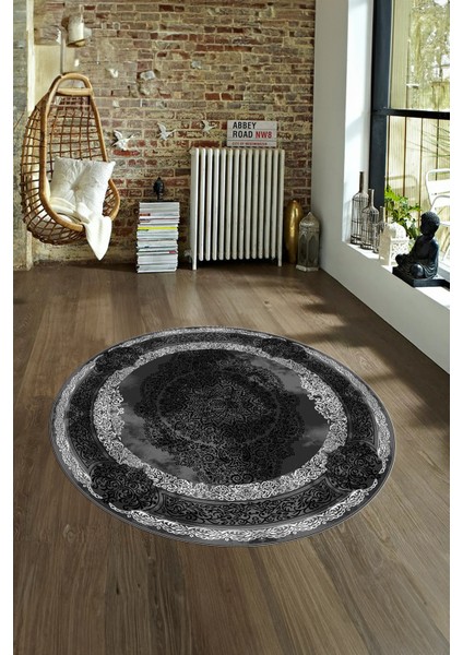 Dijital Baskılı Kaymaz Yıkanabilir Klasik Yuvarlak Mutfak Salon Halısı, N-Y-Klasik-01-Antrasit, fiyatları