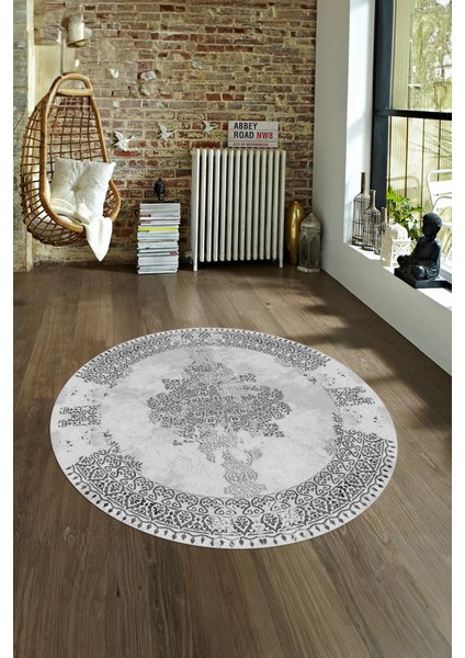 Dijital Baskılı Kaymaz Yıkanabilir Klasik Yuvarlak Mutfak Salon Halısı, N-Y-Klasik-22-Gri, fiyatları