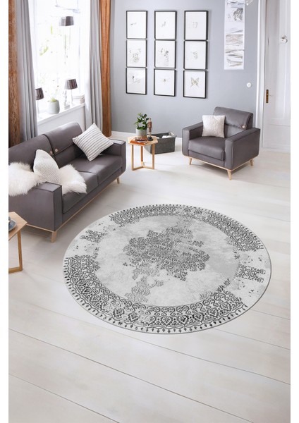 Dijital Baskılı Kaymaz Yıkanabilir Klasik Yuvarlak Mutfak Salon Halısı, N-Y-Klasik-22-Gri, modelleri