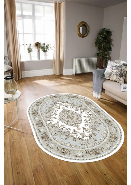 Dijital Baskılı Kaymaz Yıkanabilir Klasik Oval Yolluk Mutfak Salon Halısı, N-O-Klasik-23-Renkli,