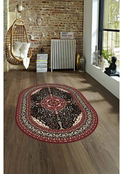 Dijital Baskılı Kaymaz Yıkanabilir Klasik Oval Yolluk Mutfak Salon Halısı, N-O-Klasik-26-Bordo, fiyatları