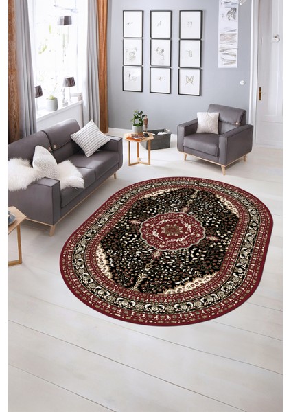 Dijital Baskılı Kaymaz Yıkanabilir Klasik Oval Yolluk Mutfak Salon Halısı, N-O-Klasik-26-Bordo, modelleri