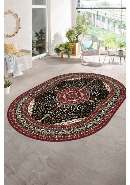 Dijital Baskılı Kaymaz Yıkanabilir Klasik Oval Yolluk Mutfak Salon Halısı, N-O-Klasik-26-Bordo, fırsatları
