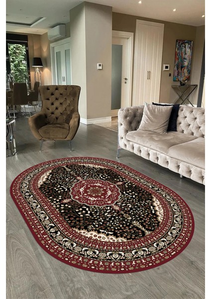 Dijital Baskılı Kaymaz Yıkanabilir Klasik Oval Yolluk Mutfak Salon Halısı, N-O-Klasik-26-Bordo, indirimleri