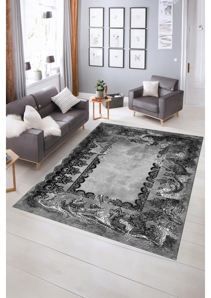 Dijital Baskılı Kaymaz Taban Yıkanabilir Klasik Yolluk Mutfak Salon Halısı, N-Klasik-08-Gri, modelleri