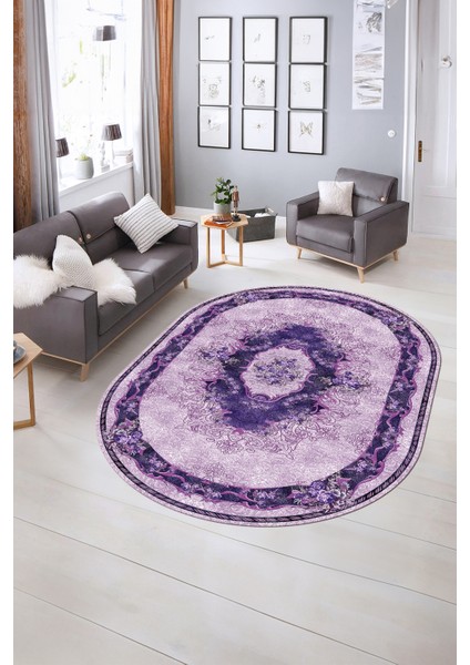 Dijital Baskılı Kaymaz Yıkanabilir Klasik Oval Yolluk Mutfak Salon Halısı, N-O-Klasik-29-Mor, modelleri