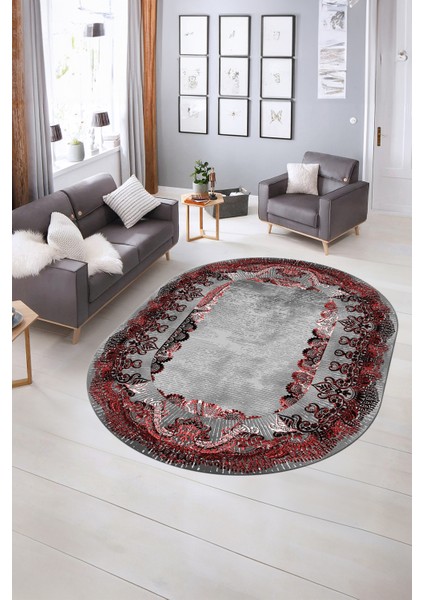 Dijital Baskılı Kaymaz Yıkanabilir Klasik Oval Yolluk Mutfak Salon Halısı, N-O-Klasik-08-Bordo, modelleri